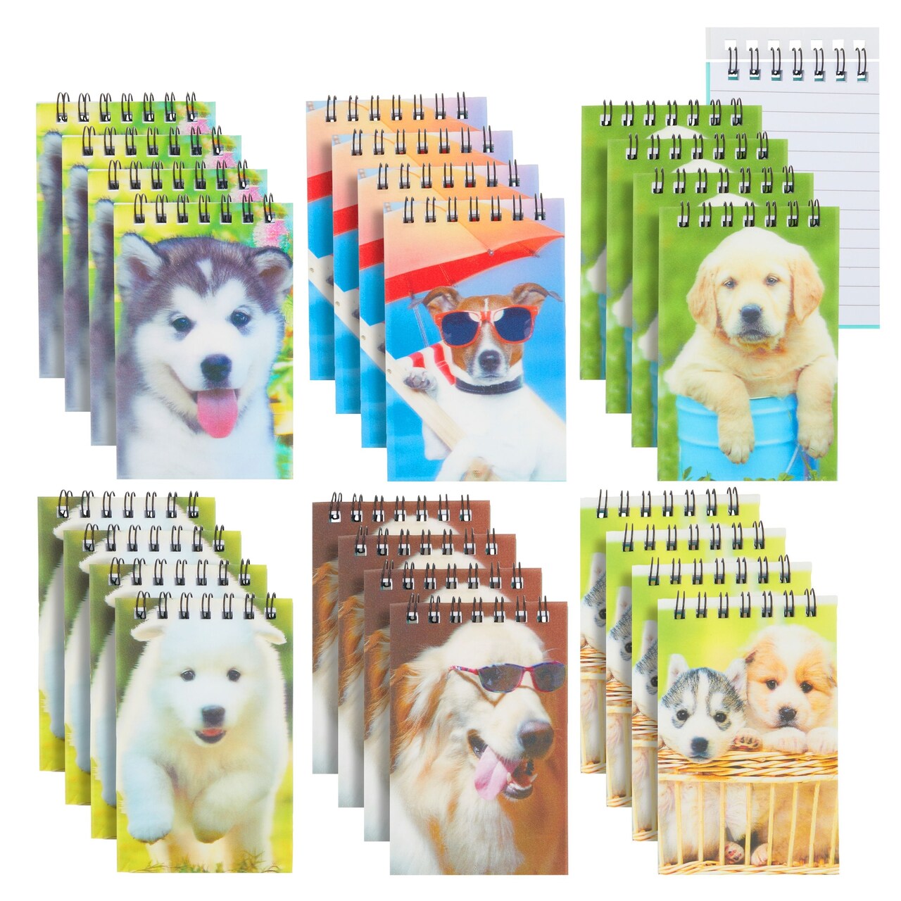 24 Pack Mini Notebooks for Kids Party Favors, Stocking Stuffers, Classroom, 3D Dog Cover, 55 Sheets (3 x 4 In)